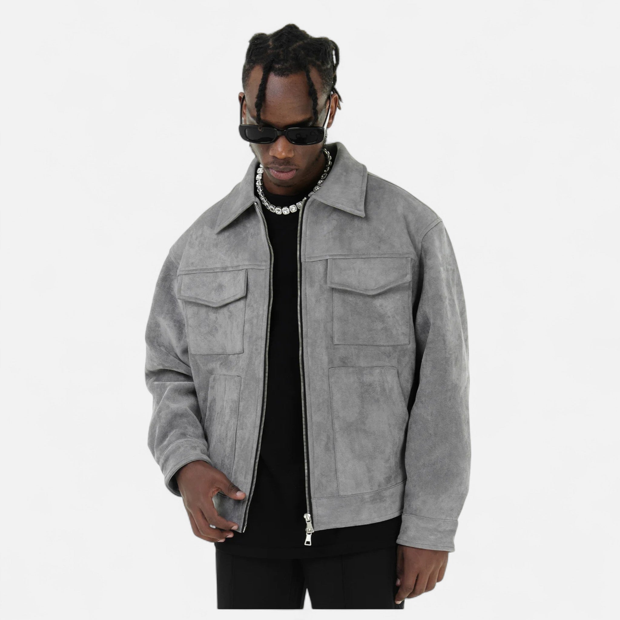 Men’s Trucker Jacket | Zip Front Casual Jacket With Chest Pockets