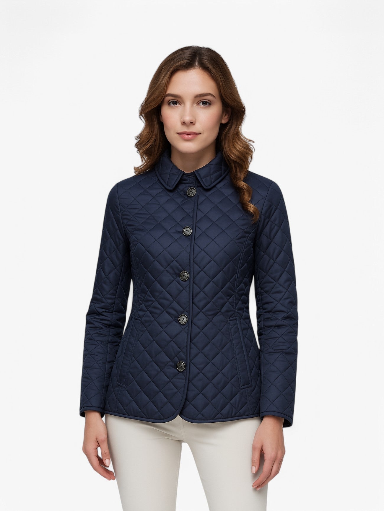 Women's Quilted Diamond Pattern Button Up Jacket