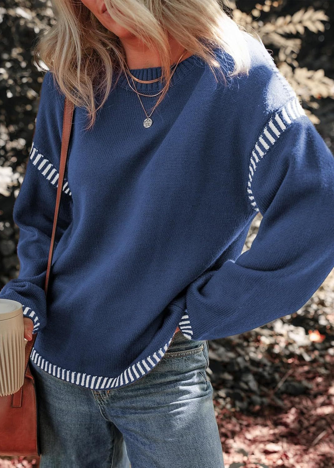Knit Pullover | Long Sleeve Contrast Trim