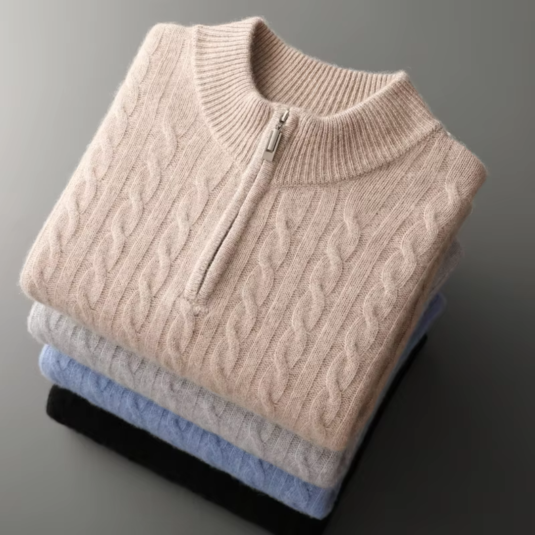 Half Zip Jumper – Cable Knit with Ribbed Collar