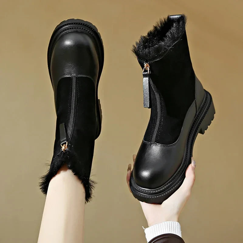 Ankle Boots | Front Zip with Fur Trim