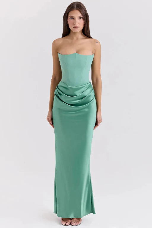 Women’s Strapless Maxi Dress | Ruched Waist Evening Gown