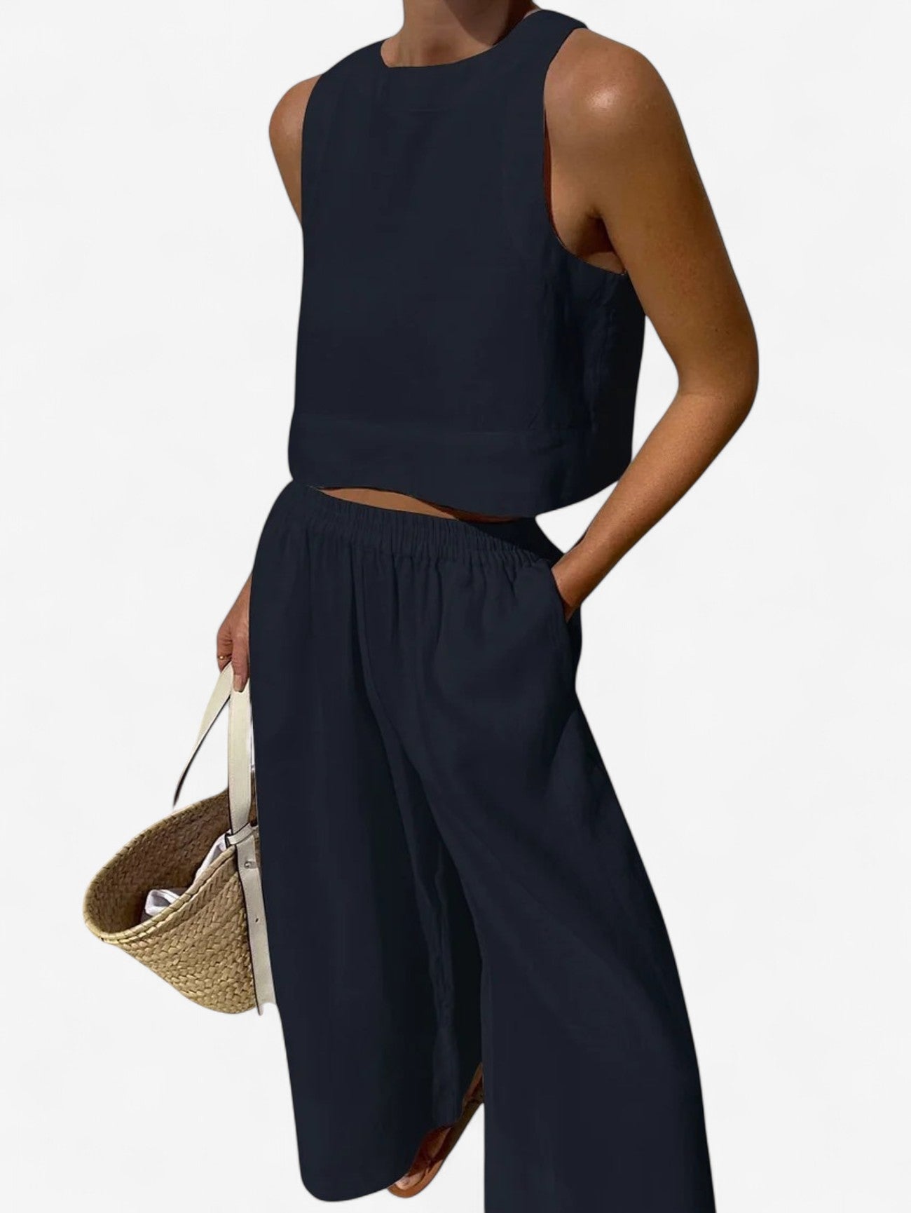 Women’s Sleeveless Crop Top and Wide Leg Pants Set