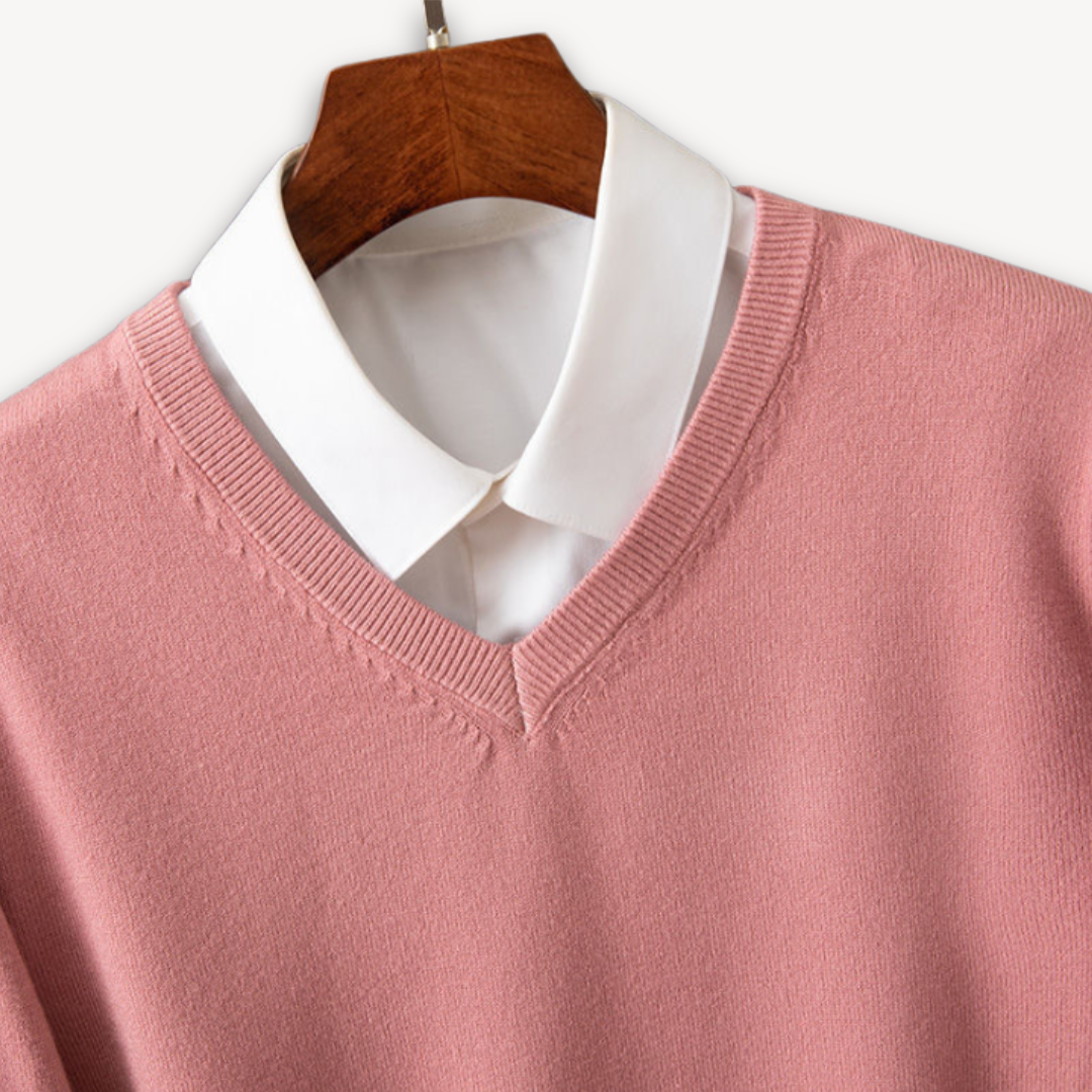V Neck Pullover Jumper - Slim Fit Layered Collar Look