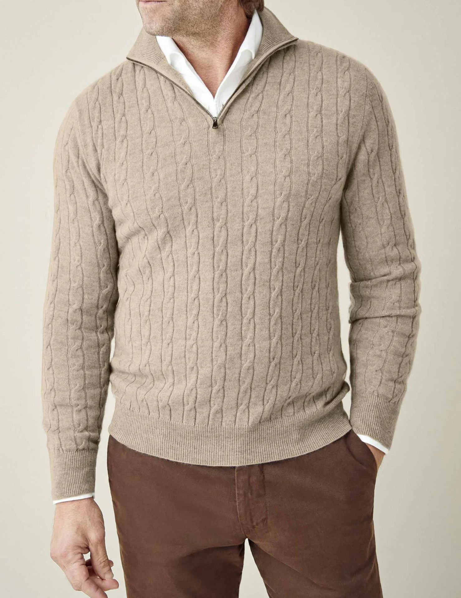 Half Zip Cable Knit Jumper - Classic Fit Pullover