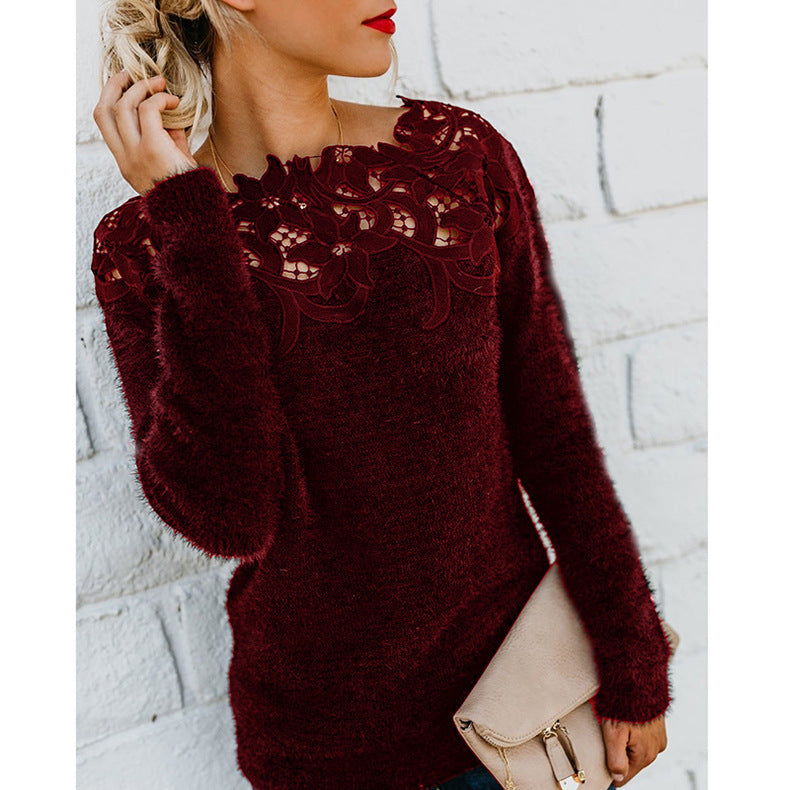 Women's Long Sleeve Lace Knit Top