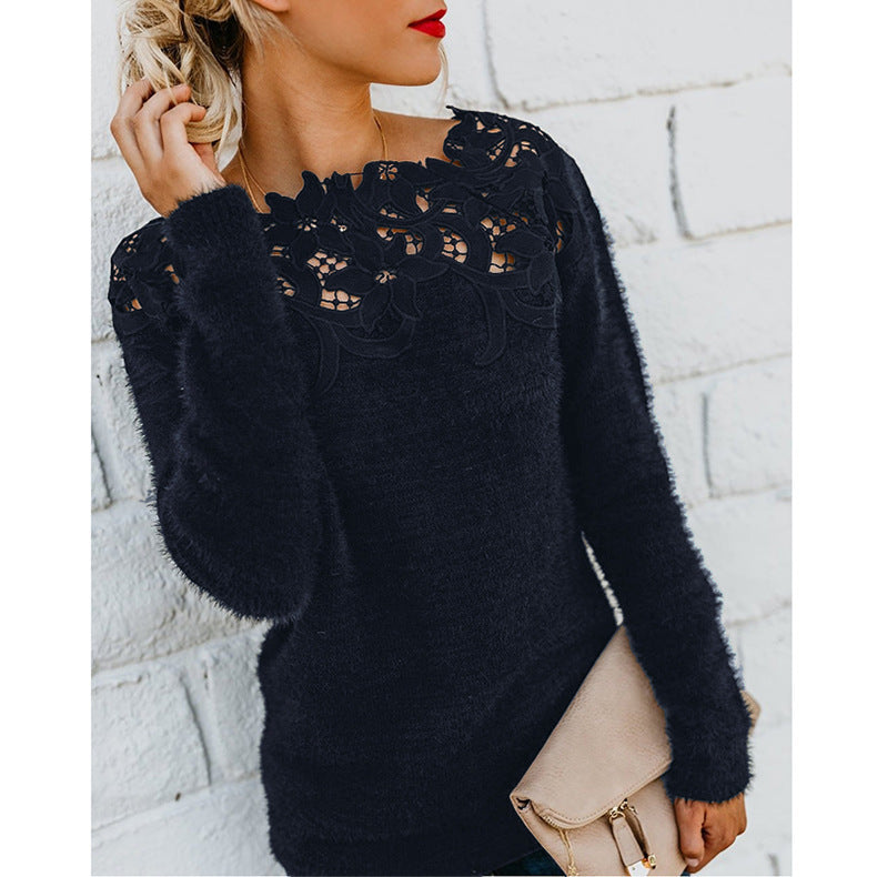 Women's Long Sleeve Lace Knit Top