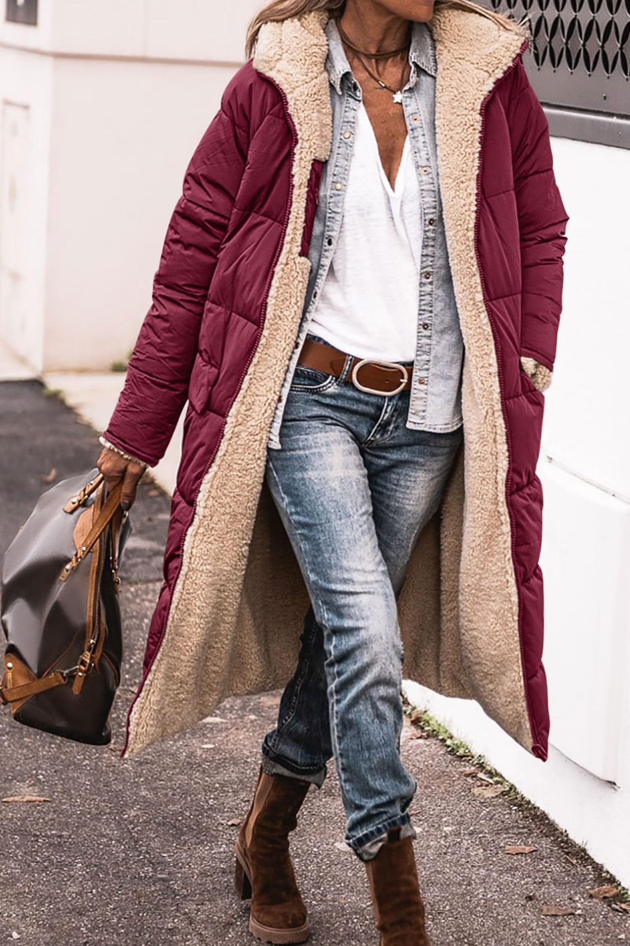Long Puffer Coat - Oversized Hooded Design