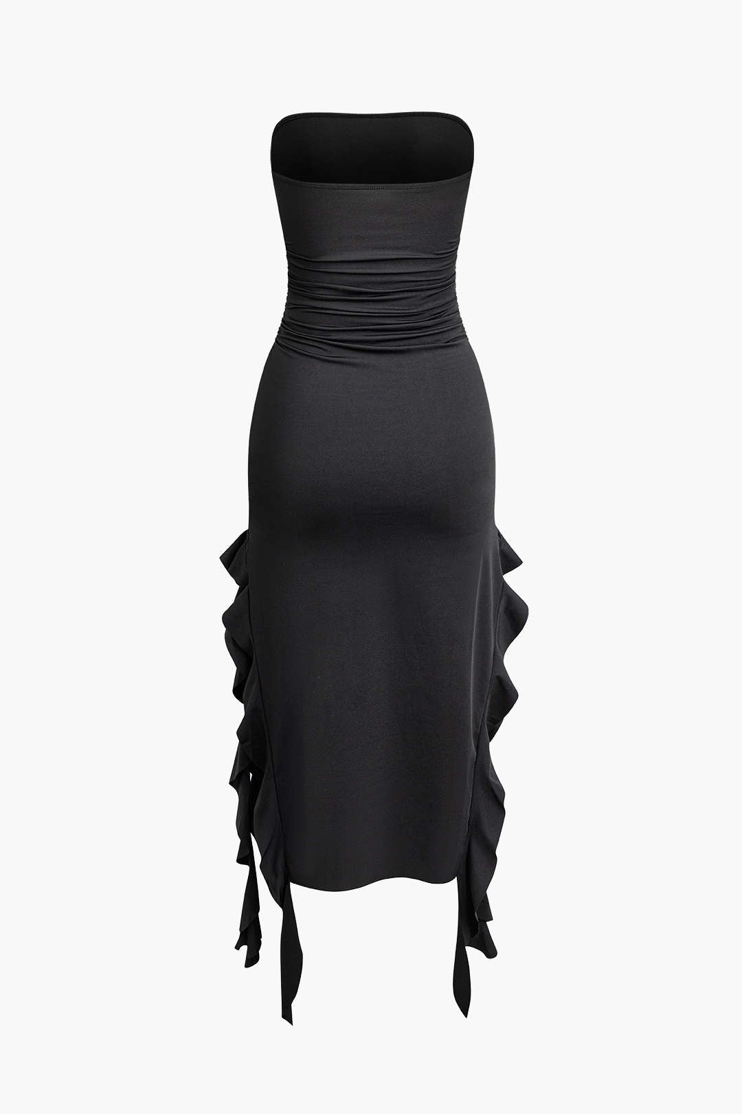Women’s Strapless Ruched Tube Maxi Dress | Cascading Ruffle Hem