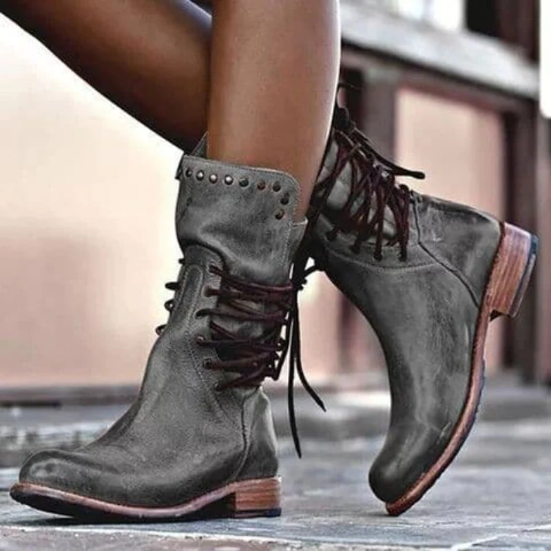 Walking Work Wide Calf Boots - Stud Detail Design