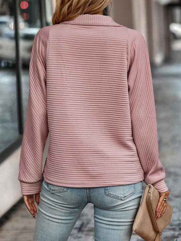 Half Zip Sweatshirt - Ribbed Texture with High Collar