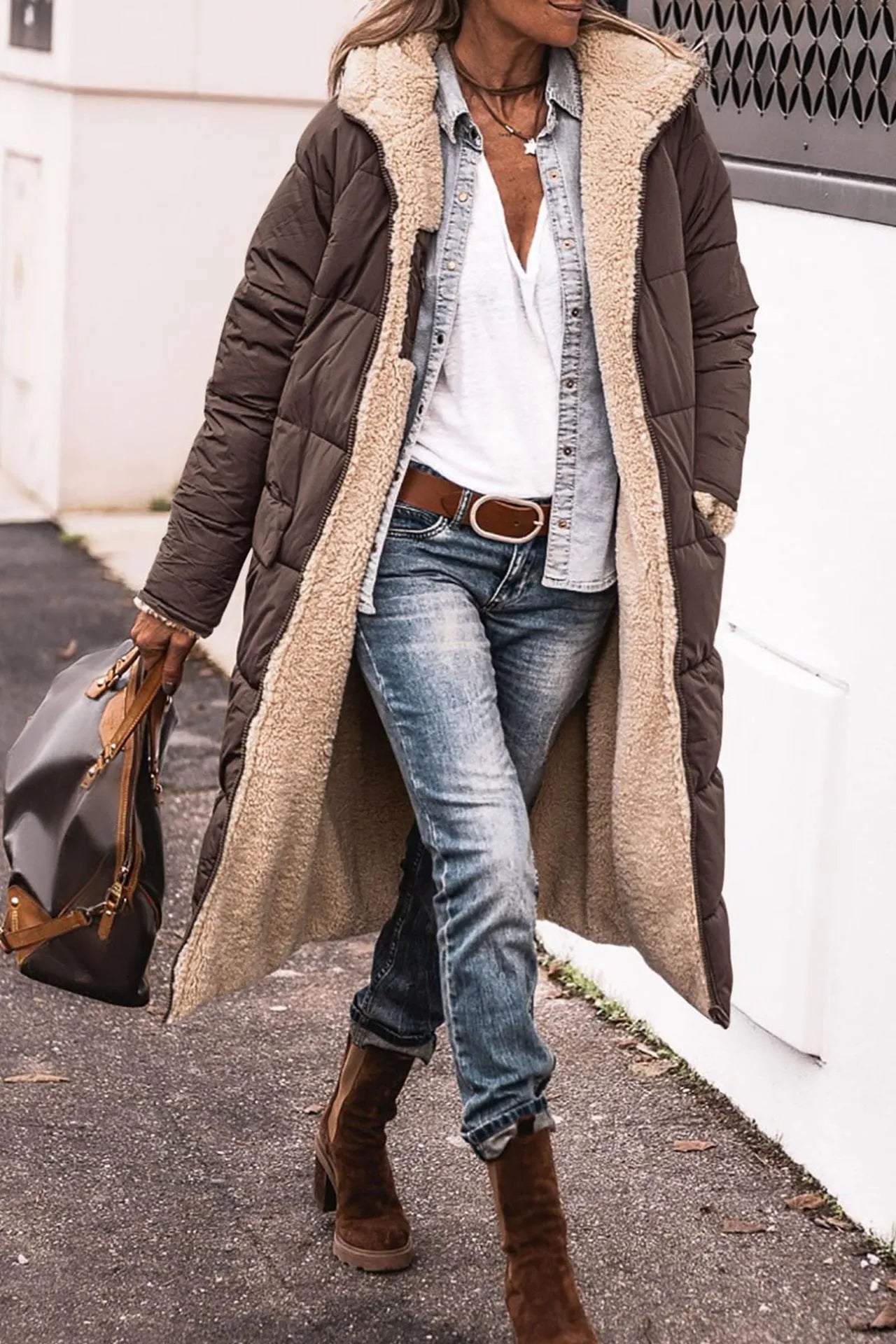 Long Puffer Coat - Oversized Hooded Design