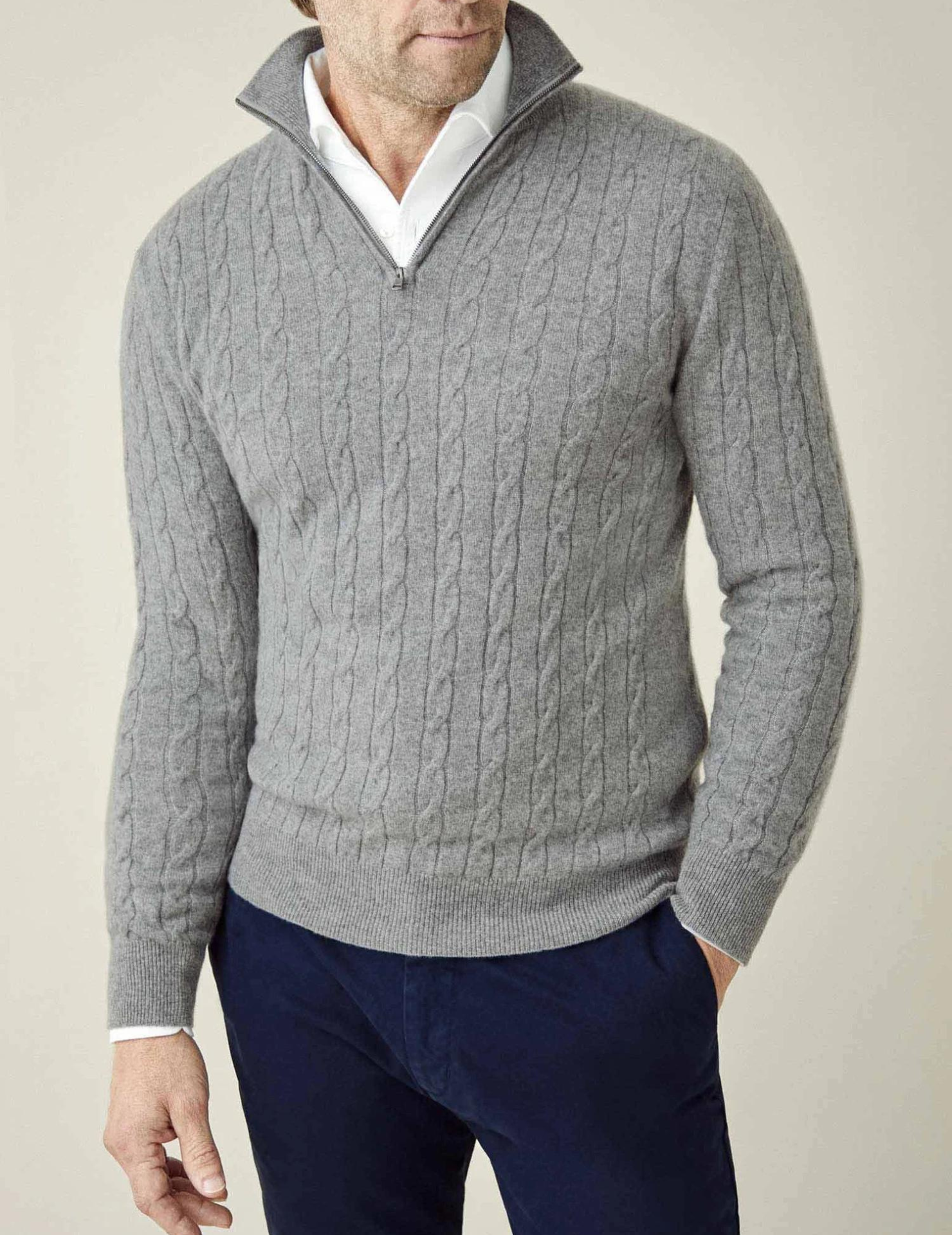 Half Zip Cable Knit Jumper - Classic Fit Pullover