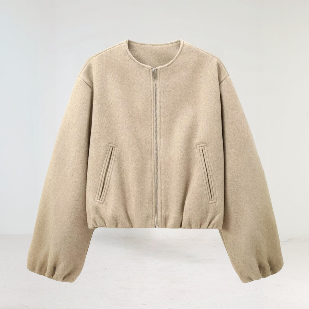 Cropped Bomber Jacket - Zip Front with Balloon Sleeves