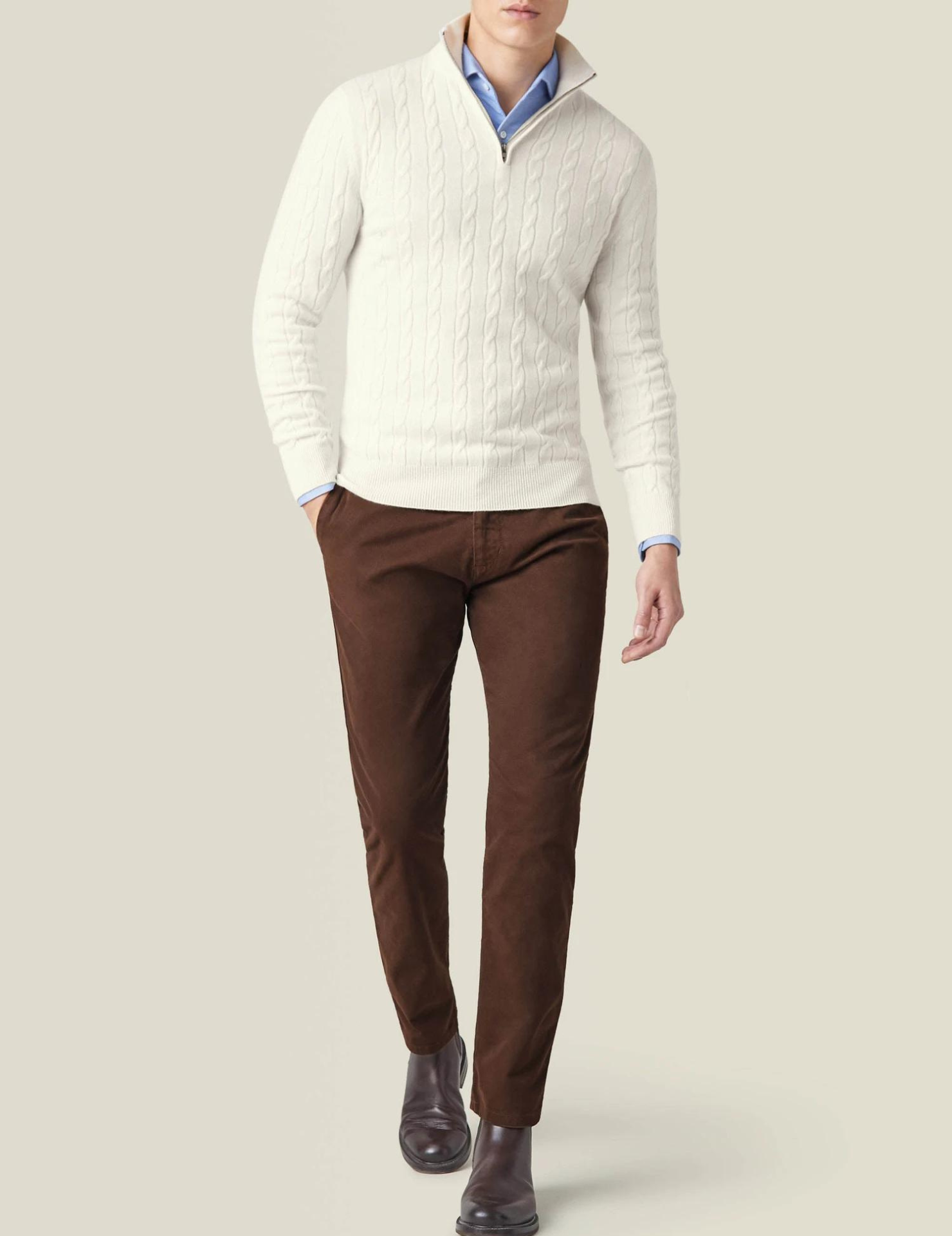 Half Zip Cable Knit Jumper - Classic Fit Pullover