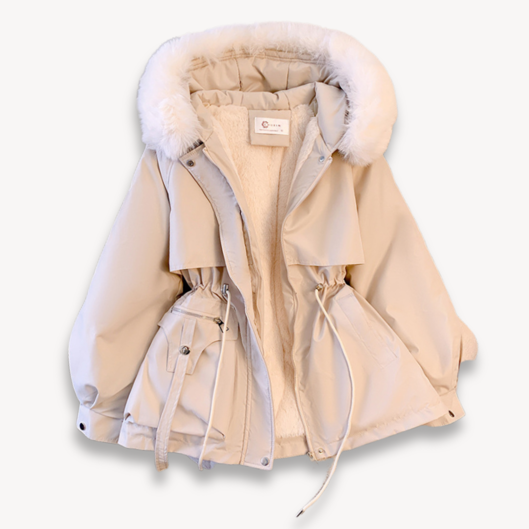 Winter Parka Jacket - Hooded Style with Drawstring Waist