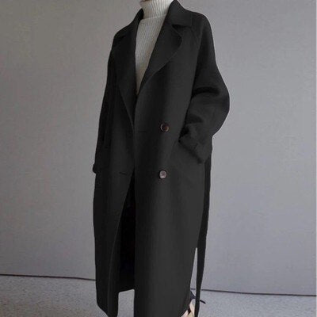 Long Coat - Double Button Front with Belted Waist