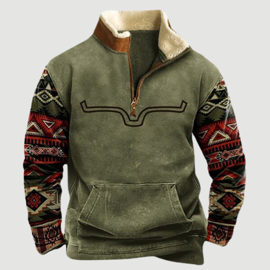 Quarter Zip Jumper | Sweater with Patterned Sleeves