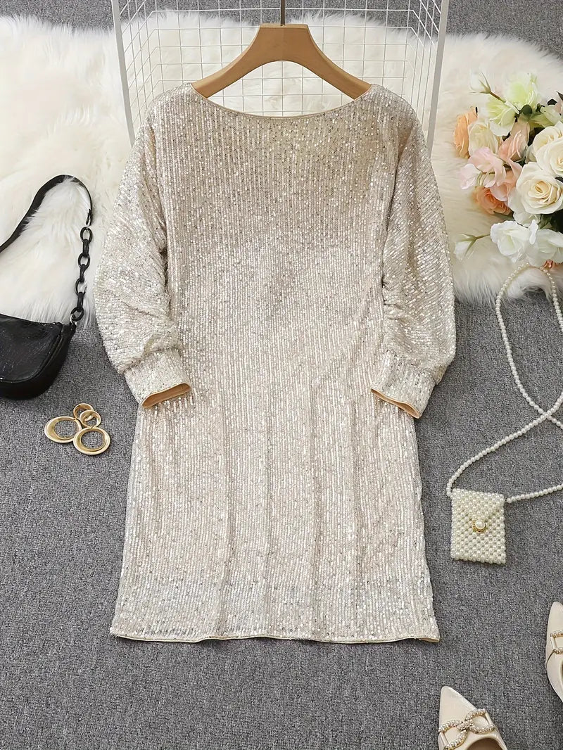 Sequin Mini Dress - Long Sleeve with Relaxed Fit