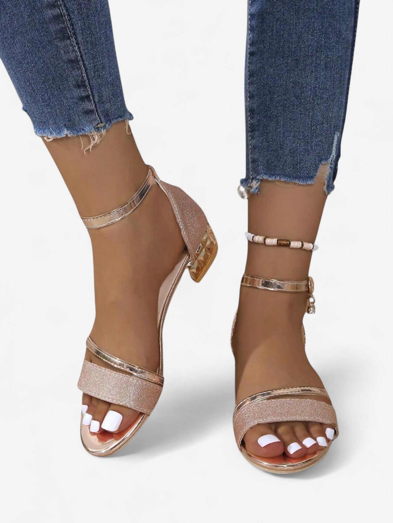 Women's Elegant Glitter Low Block Heel Sandals