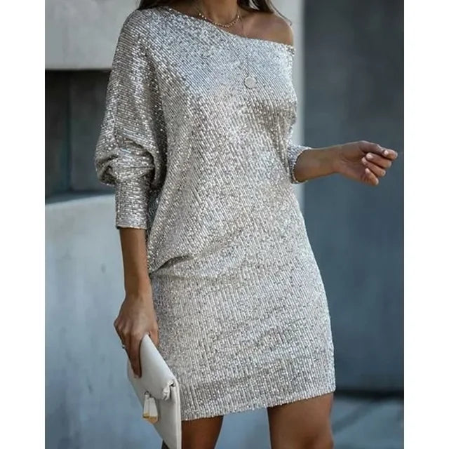 Sequin Mini Dress - Long Sleeve with Relaxed Fit