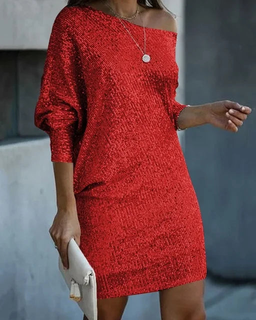 Sequin Mini Dress - Long Sleeve with Relaxed Fit