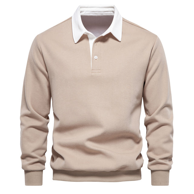 Polo Neck Sweatshirt - Long Sleeve Relaxed Fit