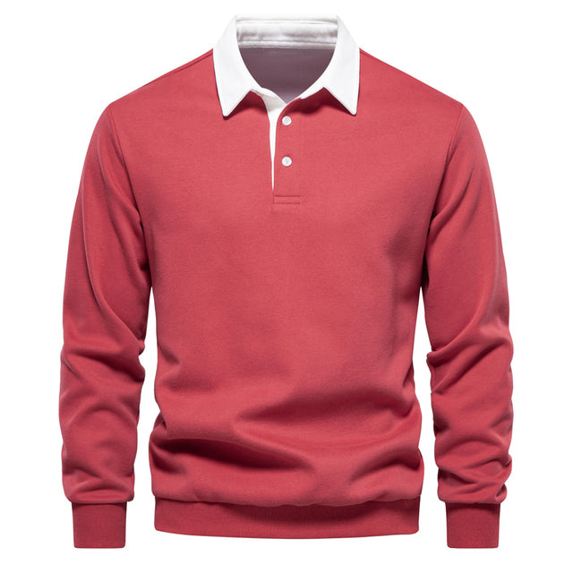 Polo Neck Sweatshirt - Long Sleeve Relaxed Fit