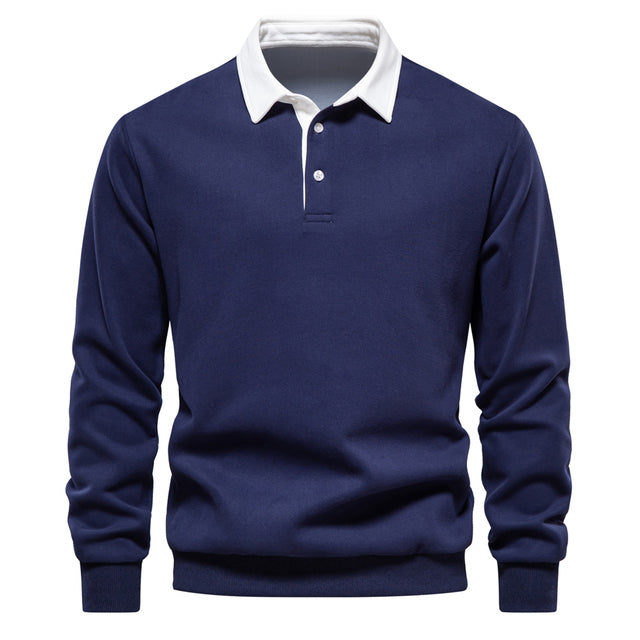 Polo Neck Sweatshirt - Long Sleeve Relaxed Fit