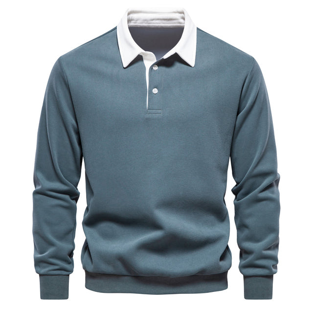 Polo Neck Sweatshirt - Long Sleeve Relaxed Fit