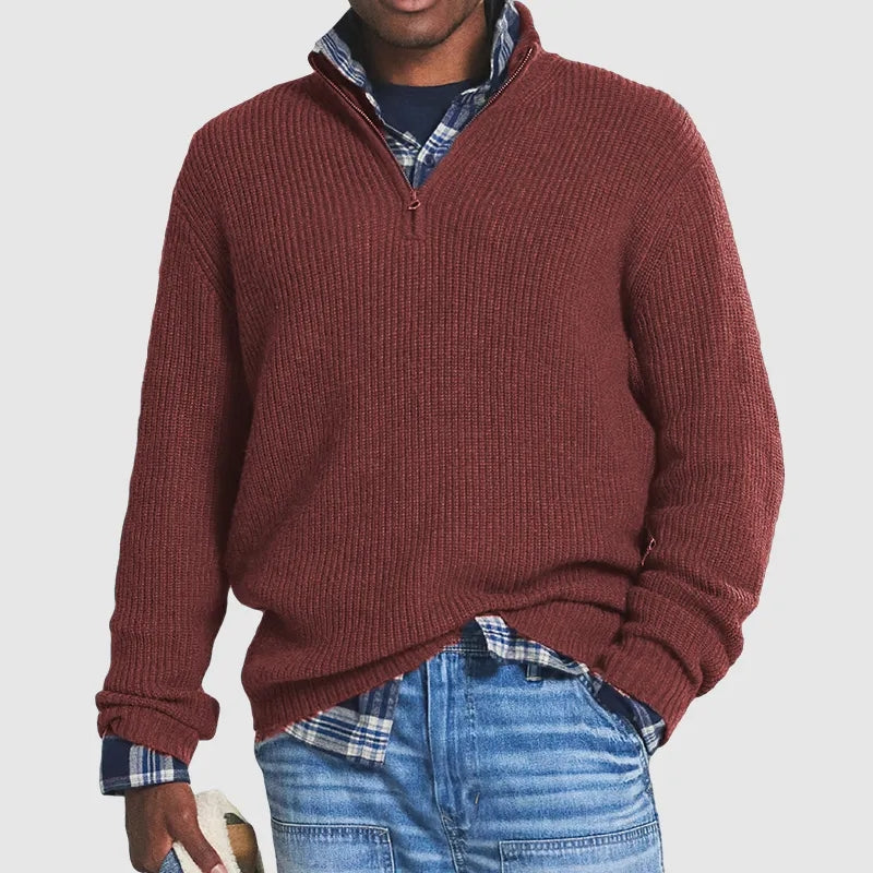 Half Zip Sweater | Ribbed Knit with Casual Fit