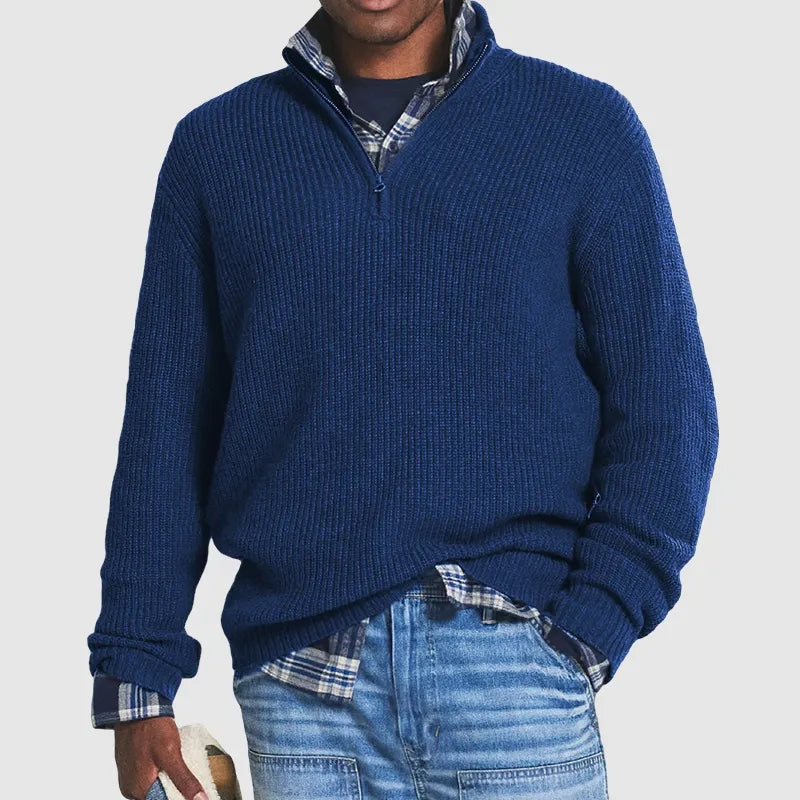 Half Zip Sweater | Ribbed Knit with Casual Fit