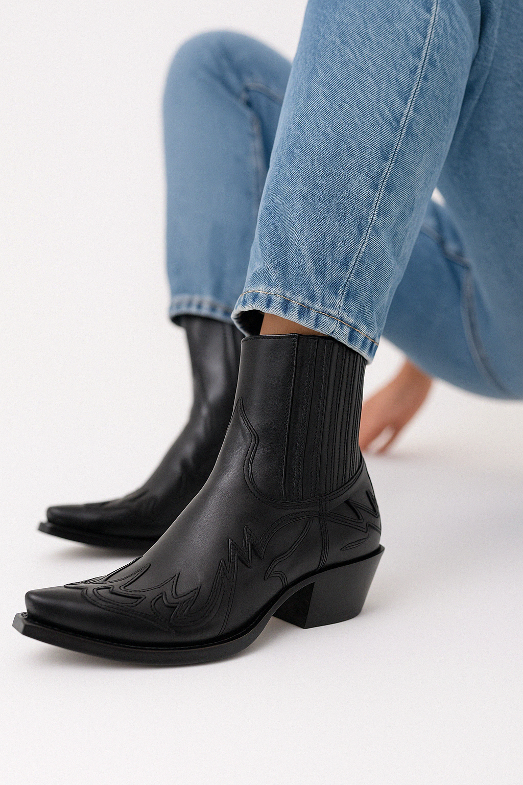 Cowboy Ankle Boots - Western Stitch with Pointed Toe