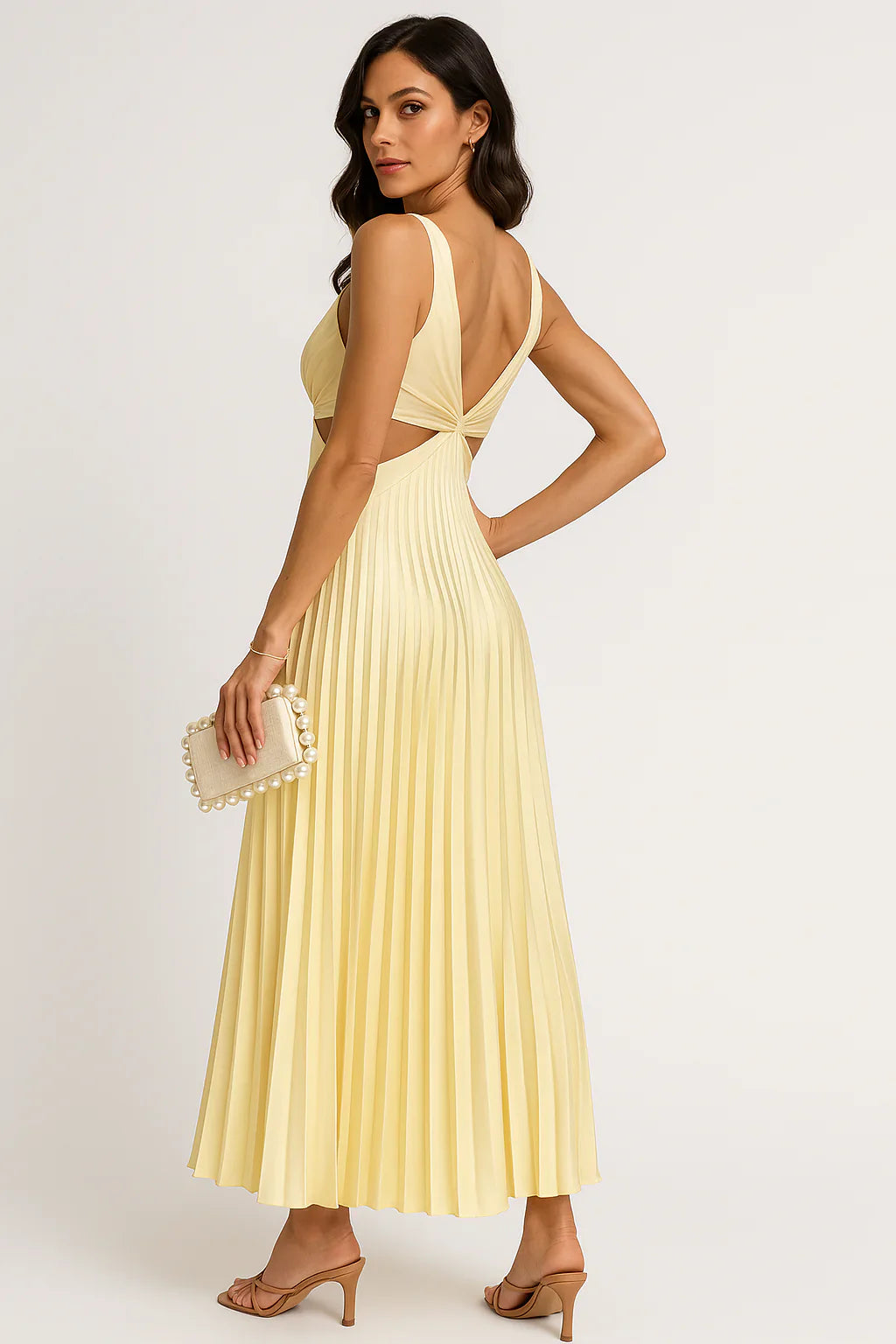 Women's Pleated Wedding Guest Maxi Dress