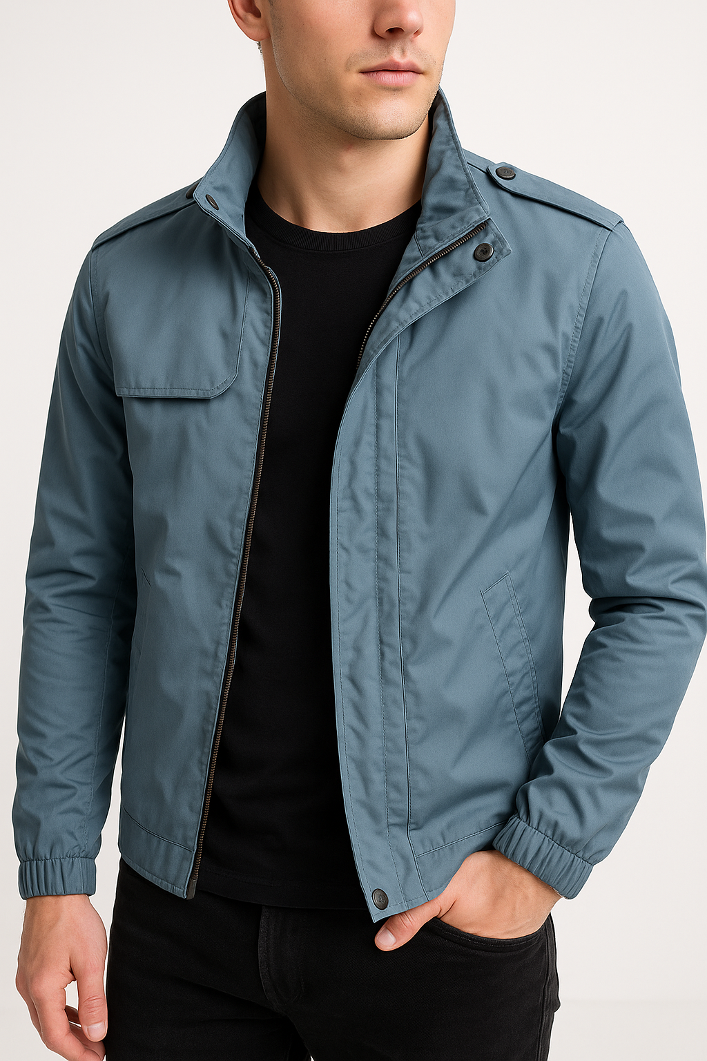Lightweight Short Jacket - Zip Front with Stand Collar
