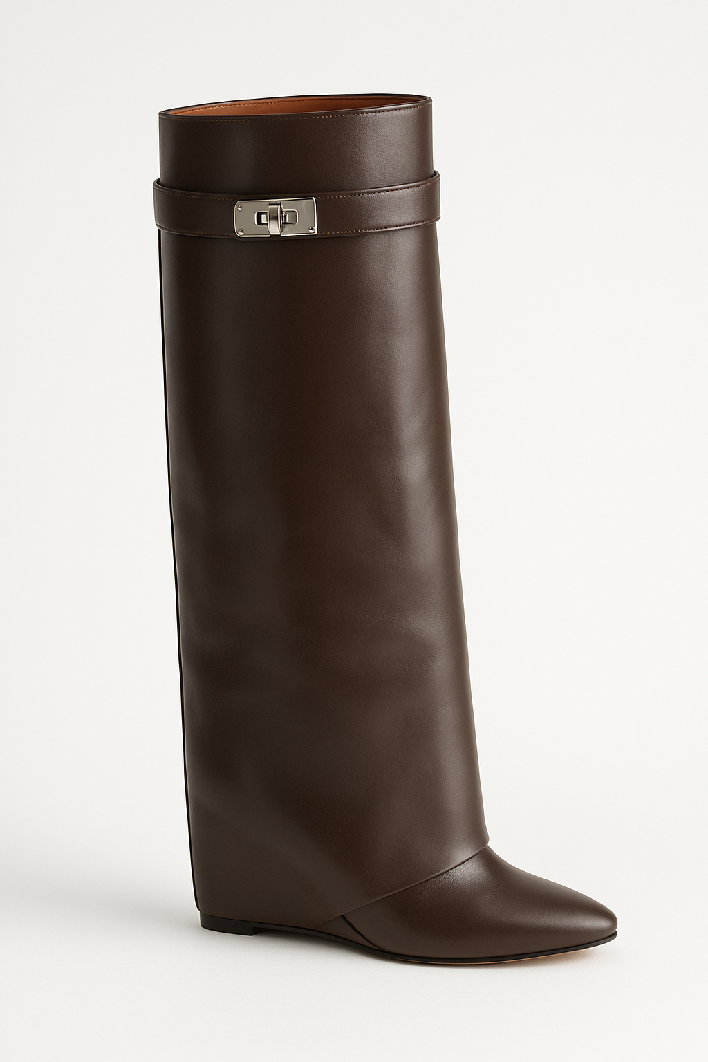 Knee High Wedge Boots - Sleek Turn Lock Detail