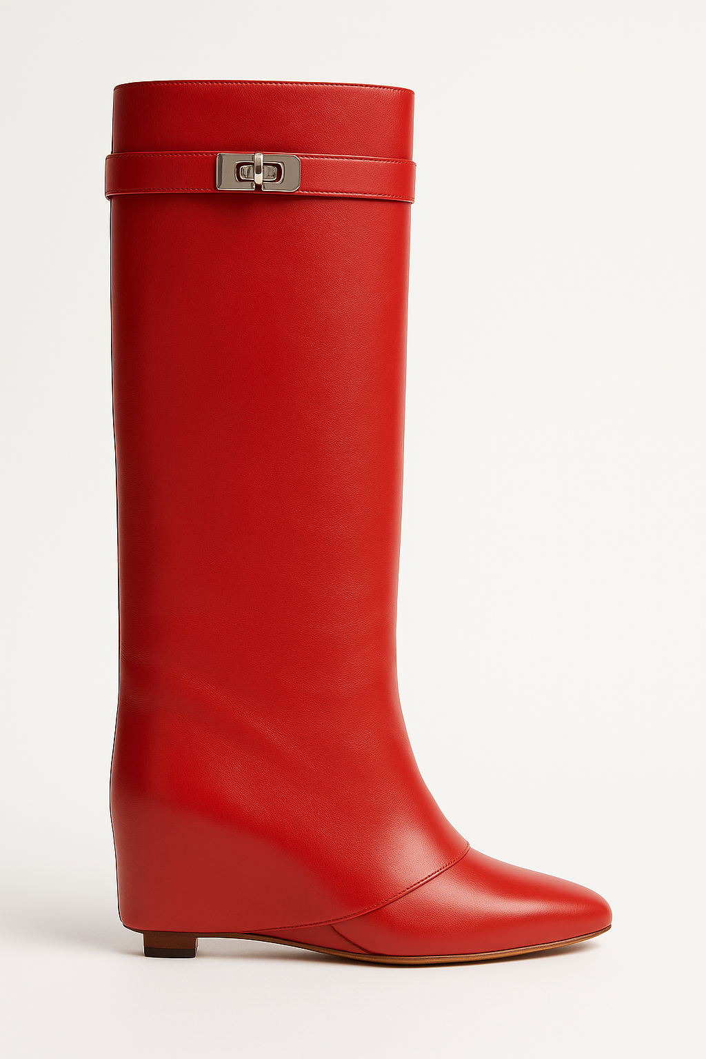 Knee High Wedge Boots - Sleek Turn Lock Detail