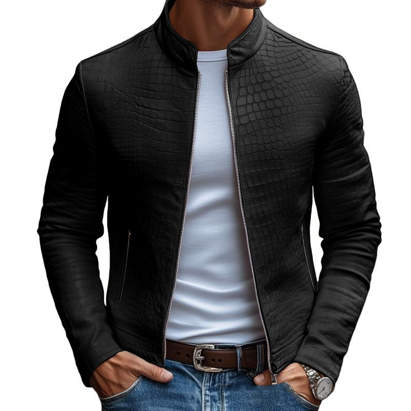 Biker Jacket | Stand Collar Zip Front Slim Fit