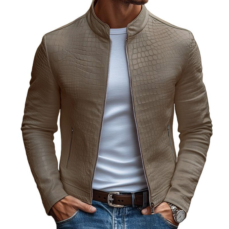 Biker Jacket | Stand Collar Zip Front Slim Fit