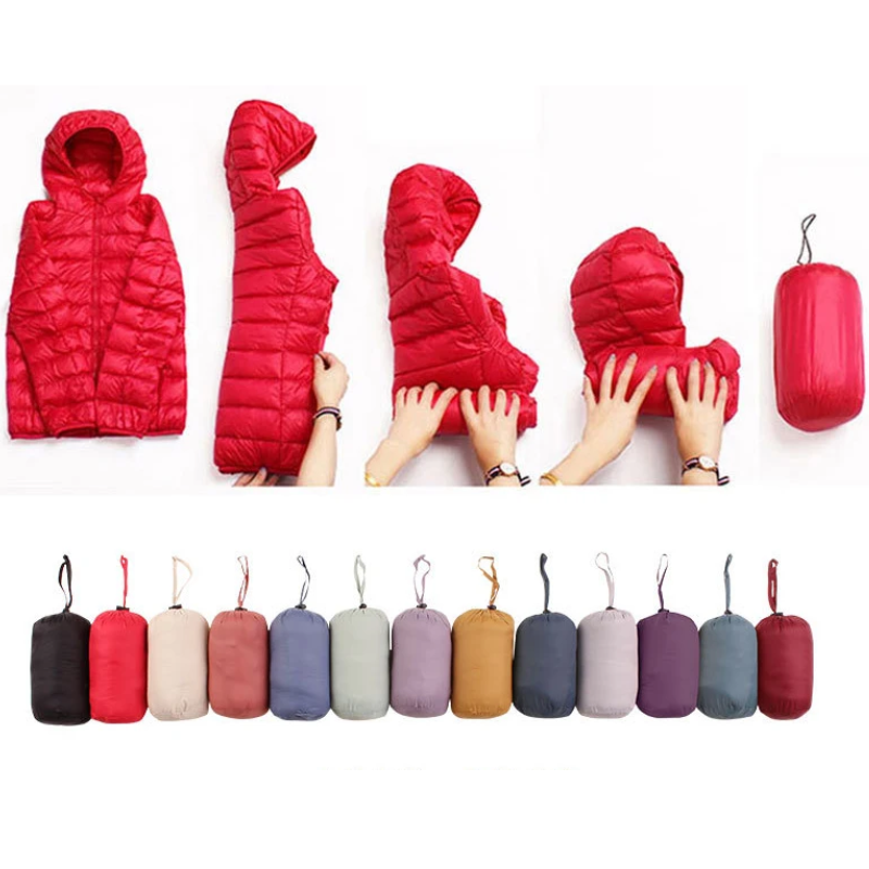 Puffer Jacket - Lightweight with Hooded Zip Front