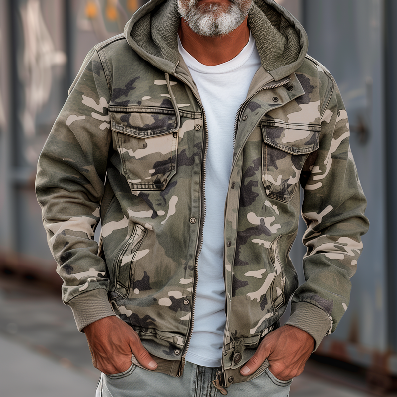 Camo Jacket | Hooded Zip Front Cargo Style
