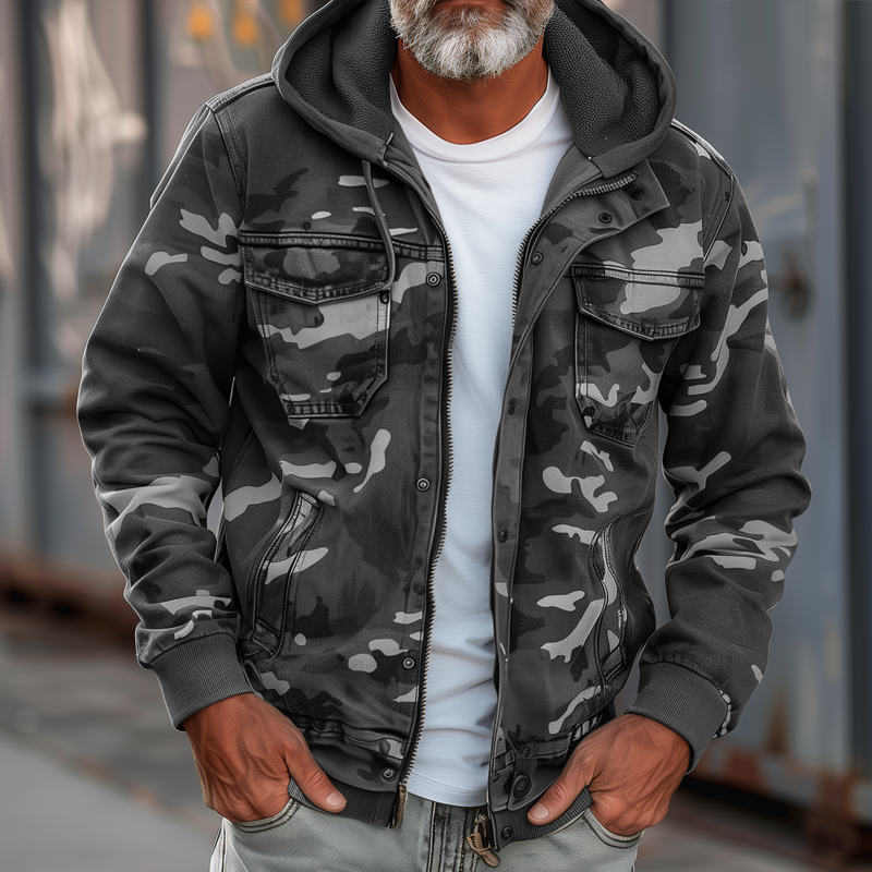 Camo Jacket | Hooded Zip Front Cargo Style