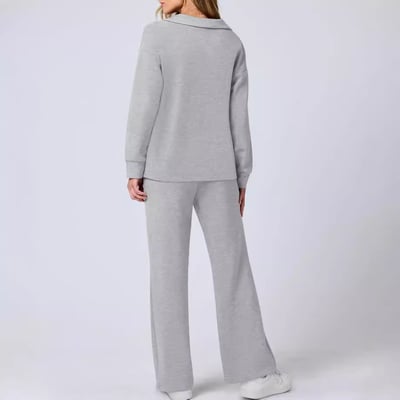 Loungewear Set | Long Sleeve Top with Wide Leg Trousers