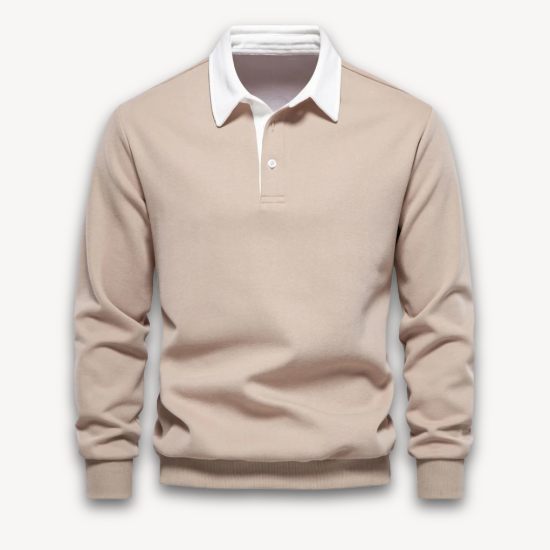 Long Sleeve Polo Shirt - Classic Collar with Button Front