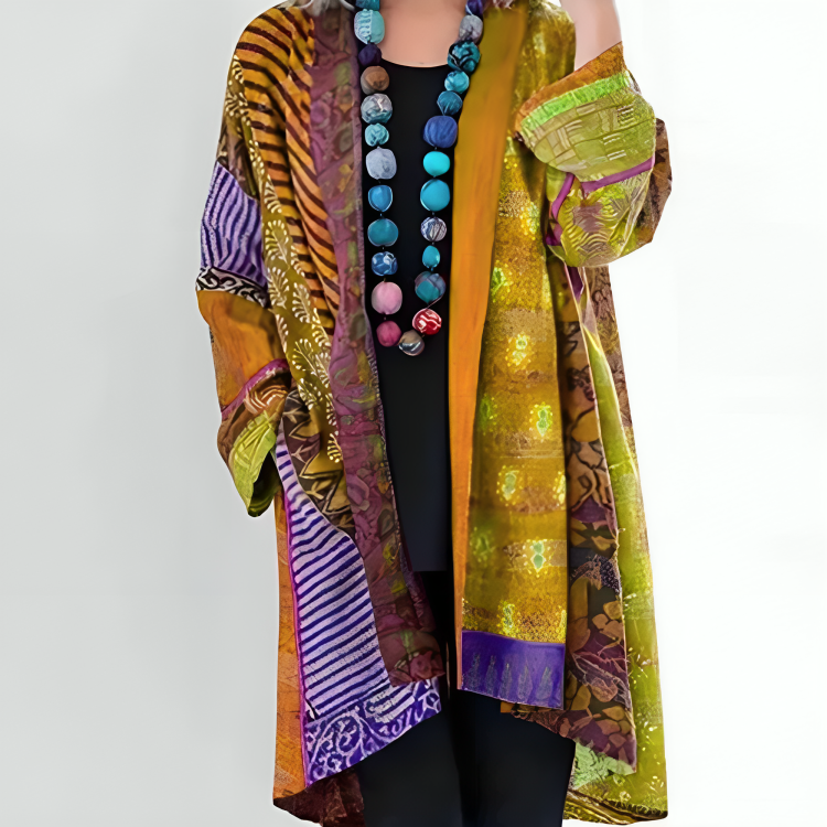 Open Front Longline Cardigan - Patterned Design