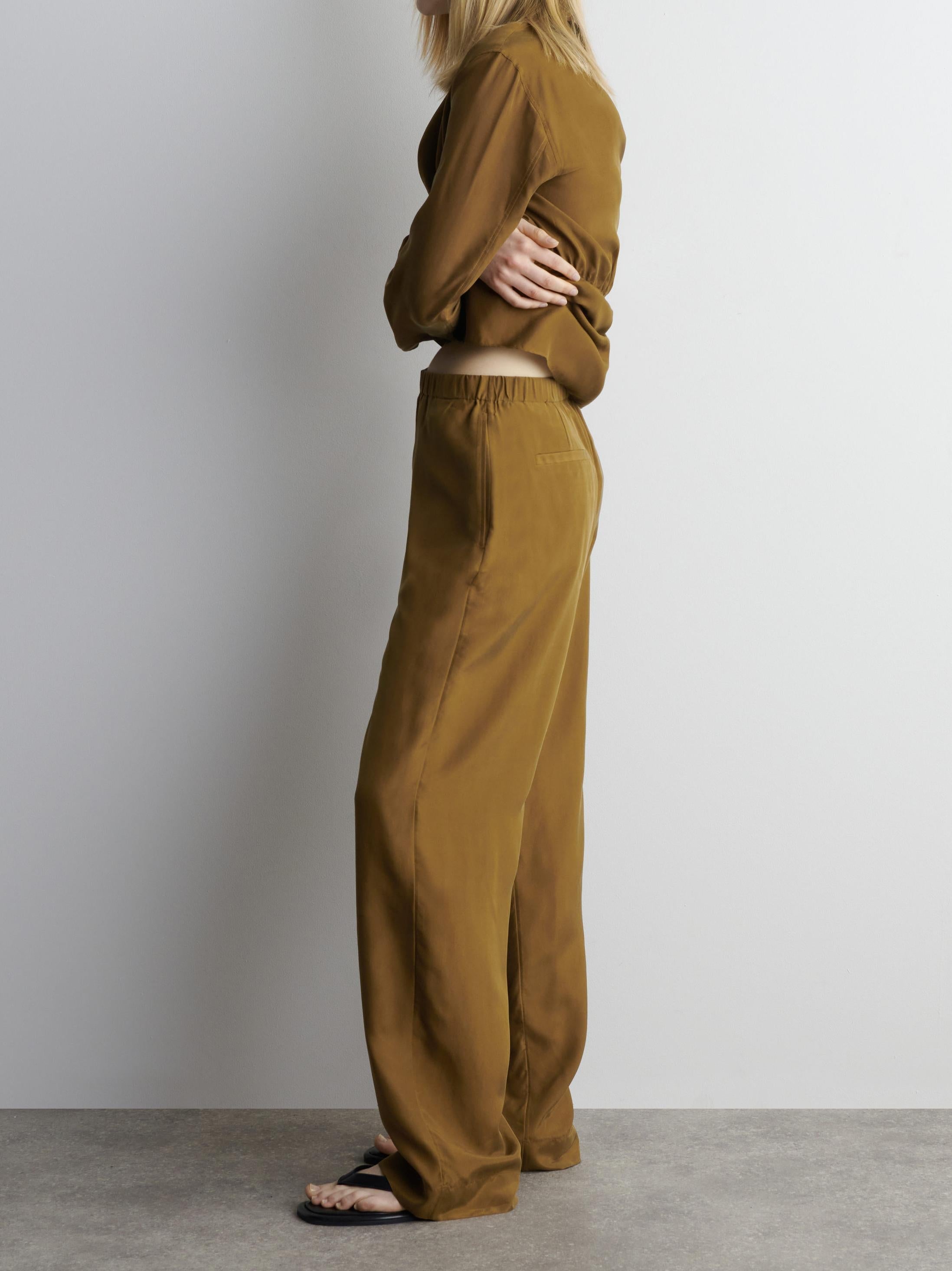 Two Piece Set - Loose Fit Blouse with Wide Leg Trousers