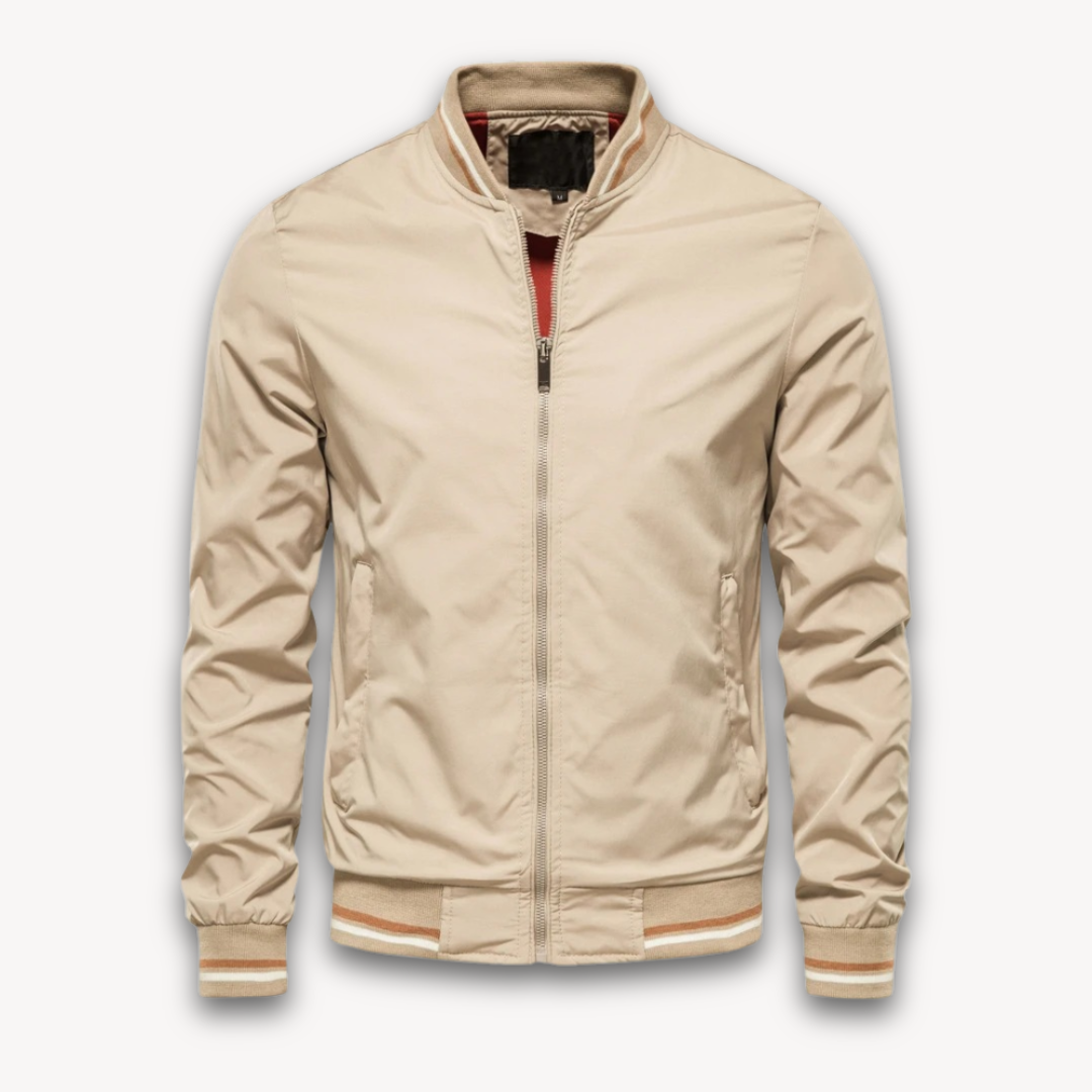 Bomber Jacket - Ribbed Trim with Zip Front