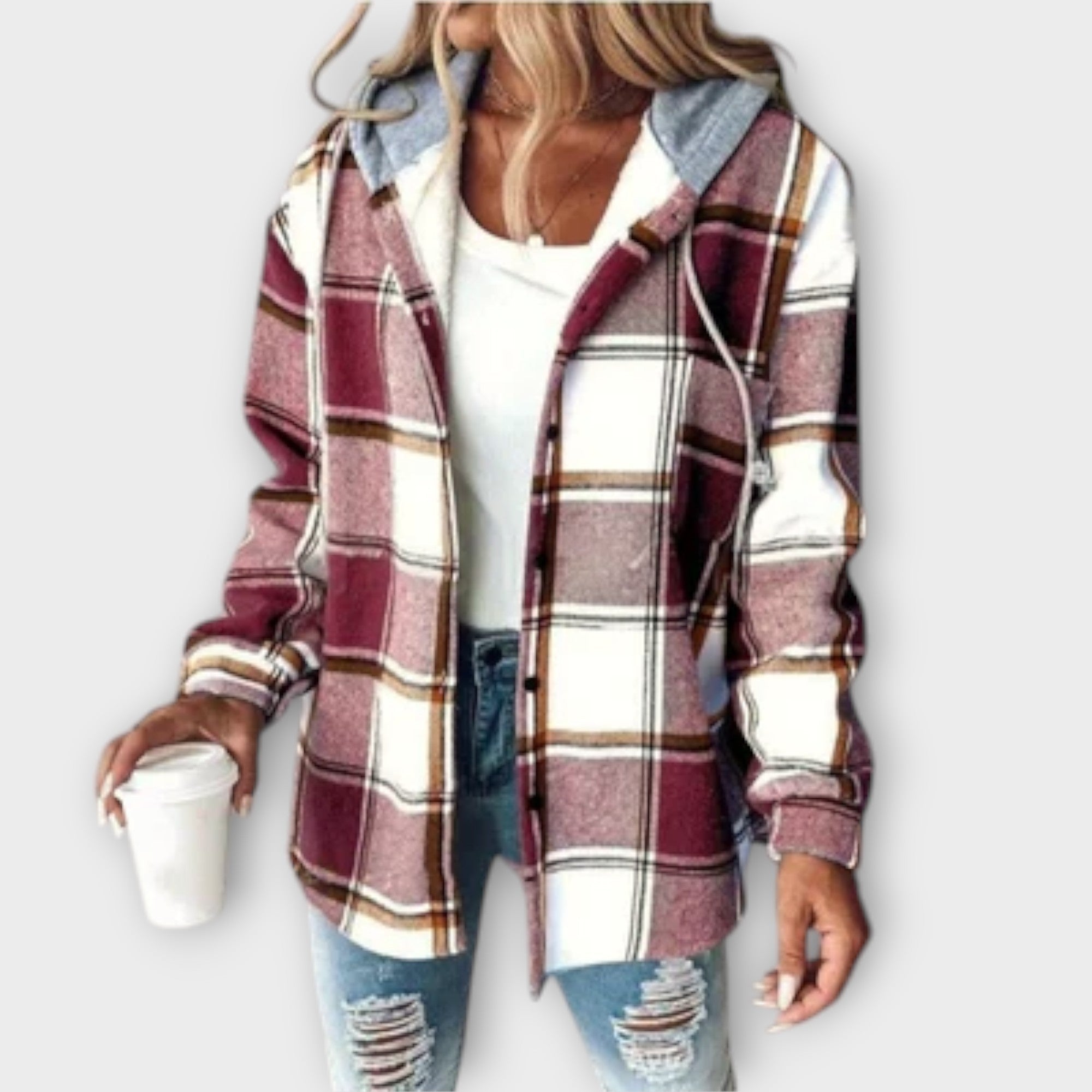 Hooded Checked Shirt Jacket - Relaxed Fit