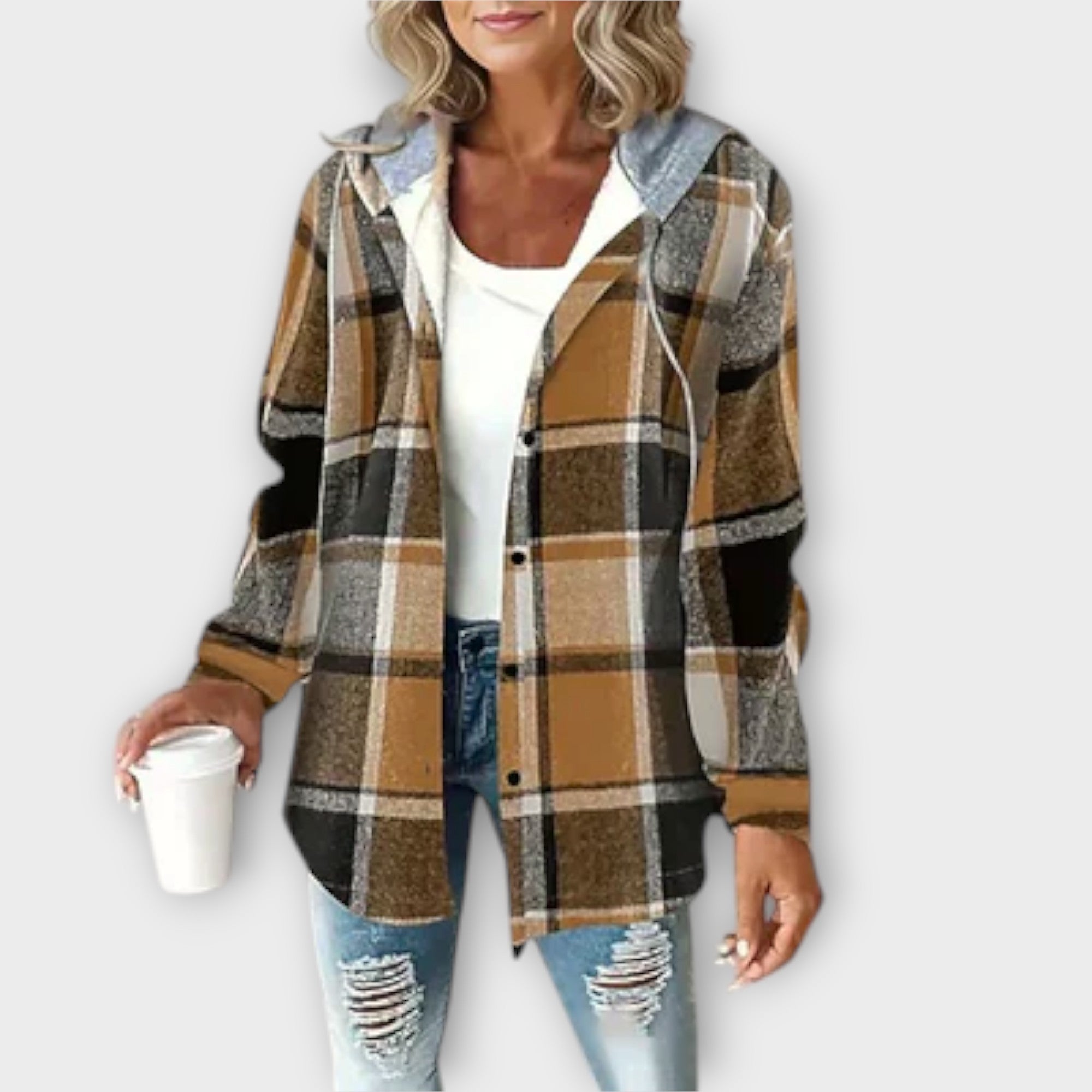 Hooded Checked Shirt Jacket - Relaxed Fit