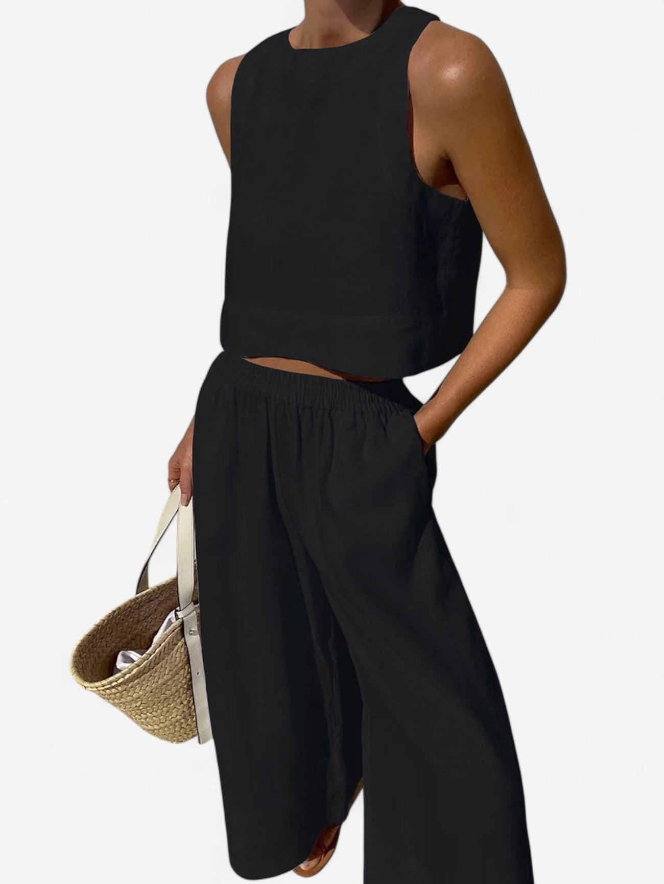 Women’s Sleeveless Crop Top and Wide Leg Pants Set